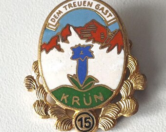 Krün Commemorative Brooch | Loyal Guest Pin | Vintage Alpine Souvenir