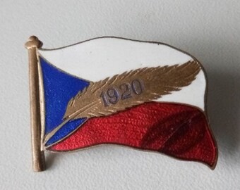 Czechoslovakia Brooch – Flag with Quill, Waldes & Spol Prague 1920