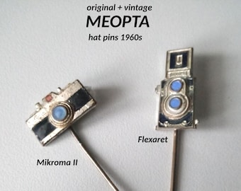 Enamel pins with camera motifs: MEOPTA 60s