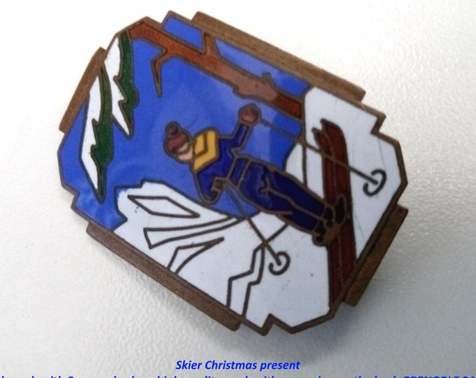 Featured listing image: Enamel Brooch “GRENOBLE 1940” – Historic One-of-a-Kind Gift for Skiers & Collectors