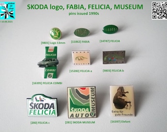 SKODA Logo, Fabia, Felicia, Museum, Elephant Pins - select