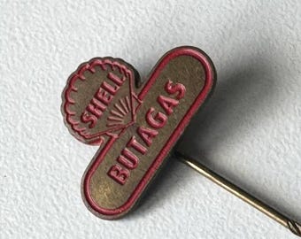 Rare Shell BUTAGAS Lapel Badge – Authentic Red Brand Emblem
