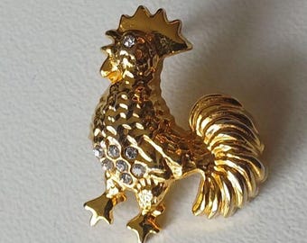 Golden Rooster Pin with Rhinestones – ACONDA Statement Jewelry