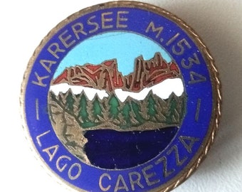 Karer Lake enamel vintage brooch – alpine landscape motif for collectors, nature lovers and gift seekers