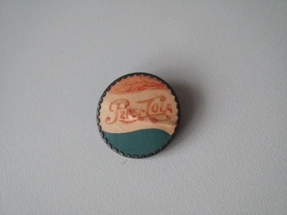 Vintage Pepsi-Cola logo brooch - A hand painted souvenir from the Germany US occupation zone (1945-1949