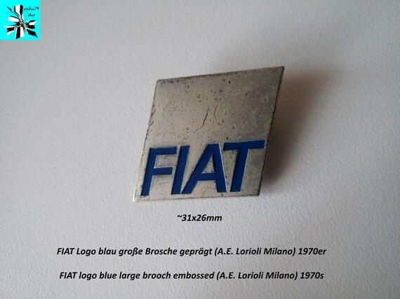 FIAT logo blue large brooch embossed (A.E. Lorioli Milano) 1970s