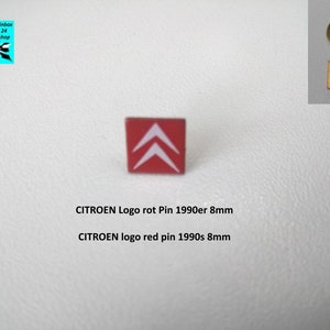 May include: Red and white enamel pin with the Citroen logo. The pin is 8mm in size and dates back to the 1990s.