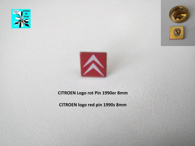 May include: Red and white enamel pin with the Citroen logo. The pin is 8mm in size and dates back to the 1990s.