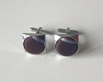 Vintage 70s Cufflinks – Black & White Fabric Inlay – Square Design