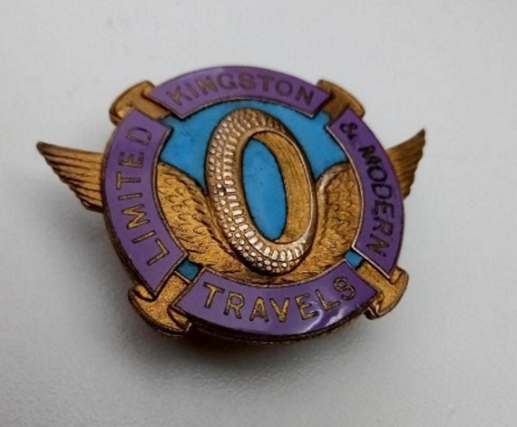 LIMITED KINGSTON & Modern Travels: Unique fibula badge enamel Great Britain 1920s