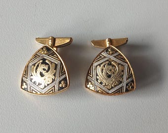 Vintage Dragon Cufflinks – Gold Tone & Enamel – 1960s Design