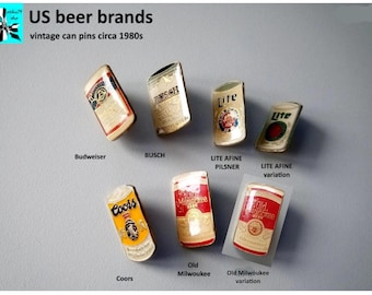 Choose Your Brew: 80s US Beer Can Pins from Miller, Old Milwaukee, and More