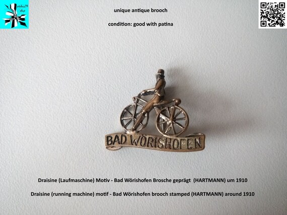 Draisine (running machine) motif - Bad Wörishofen brooch stamped (HARTMANN) around 1910