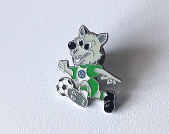VFL Wolfsburg Pin: Wolf Mascot with Football - 1990s