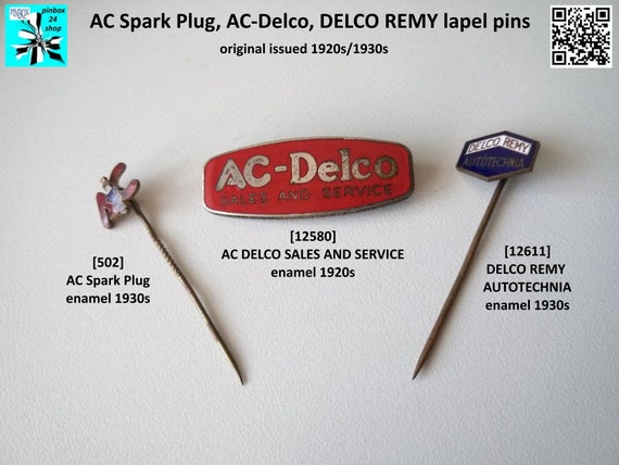 Antique AC Spark Plug, AC Delco, Delco Remy Badge Enamel