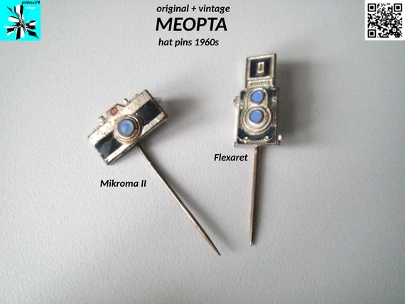 Enamel pins with camera motifs: MEOPTA 60s