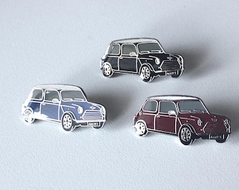 Old Mini Motif Pin – Classic Design in Black, Blue or Red