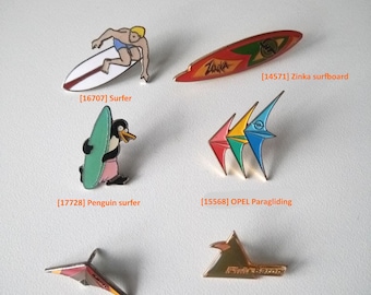 Surfer and Paragliding Sport Pins - 1990s to Early 2000s, Vintage