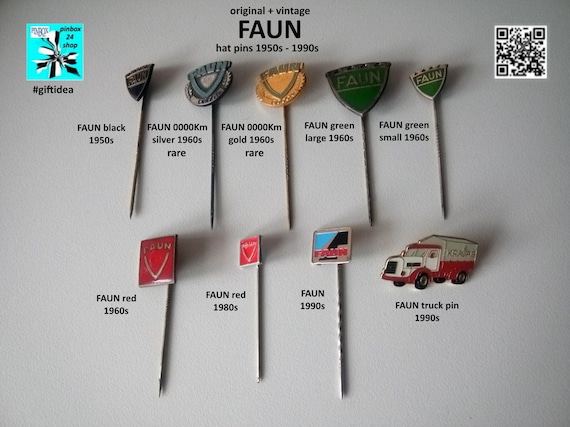 Get a piece of history with FAUN logo pins 1950s to 1990s