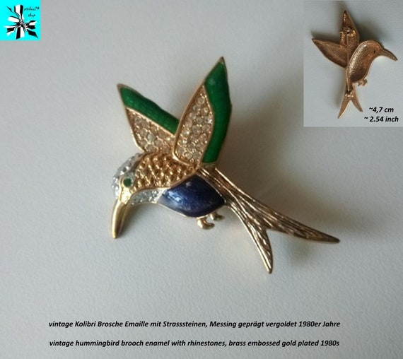 Hummingbird brooch - enamel and rhinestones