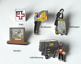 Swiss PTT Pin – choose your design: Logo, Mailbox, Trolley, Counter, Delivery Van