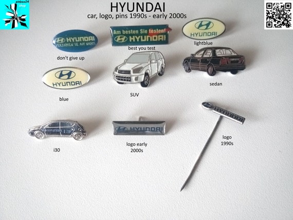 Timeless elegance: HYUNDAI logo, lettering, slogan, lapel pin, pins from the 1990s-early 2000s