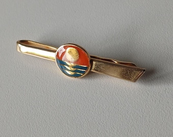 Golden Tie Bar – Sunset Enamel Design, 80s Era Elegance!