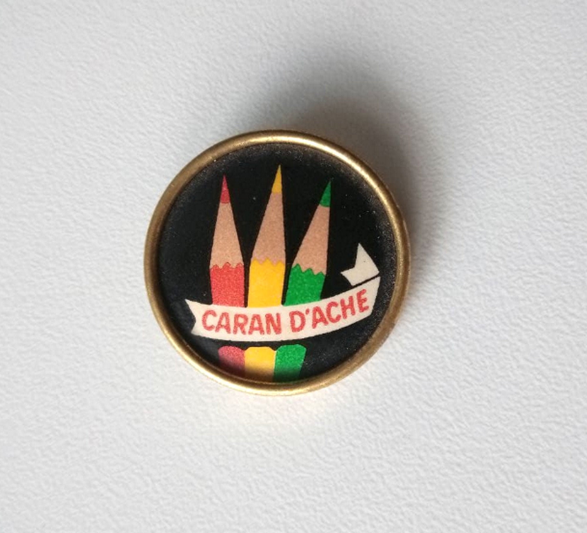 Vintage CARAN D'ACHE Crayons brooch Logo pin badge 1960s Drawing Writing 