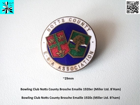 Bowling Club Notts County Brosche Emaille 1920s (Miller Ltd. B'ham)