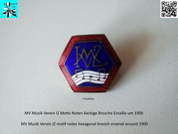 Antique MV Musik Verein IZ brooch with musical notes - enamel around 1900
