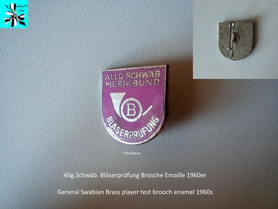General Swabian Brass player test brooch enamel 1960s