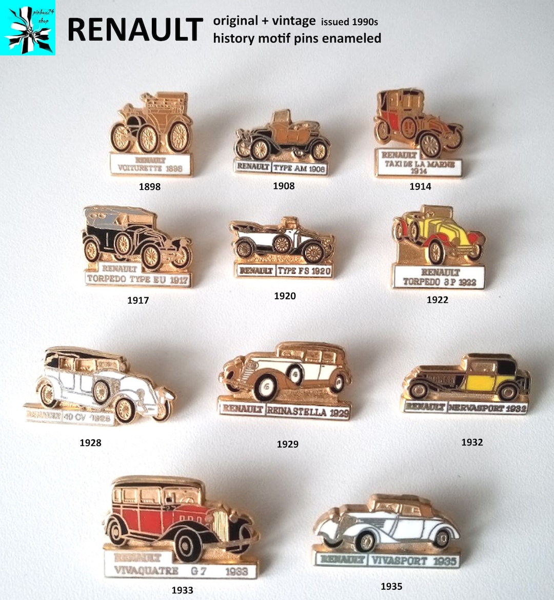 Collection histoire RENAULT : Pin's émaillés aux motifs de voitures  anciennes -  France