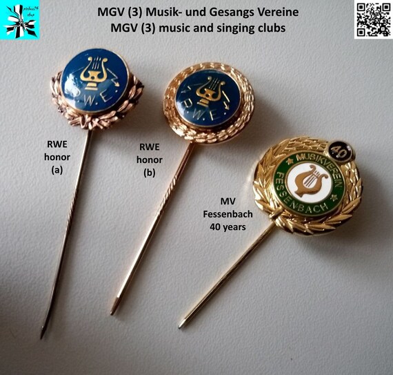 MGV (3) Music and Singing Clubs, Wreaths, Singers Pins - select