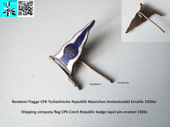 Antique shipping company flag CPK Czech Republic badge lapel pin enamel 1920s