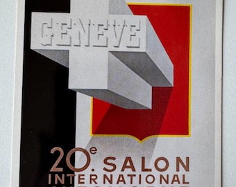 Geneva Motor Show Postcard – 20th Salon International Automobile Moto‑Cycle 1950 – Design by André Clerin