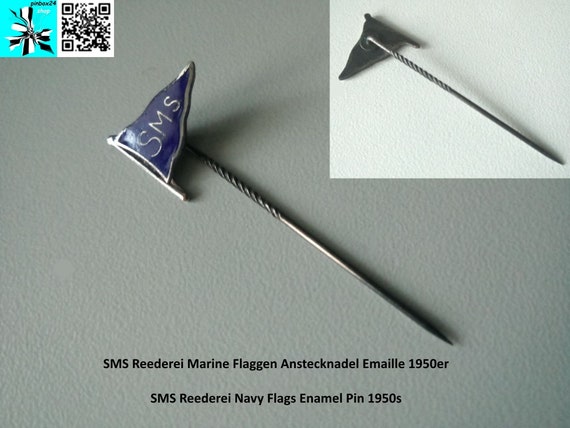 SMS Shipping Company Navy Flag Enamel Pin 1950s