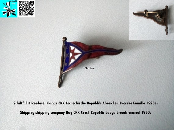 Antique shipping company flag CKK Czech Republic badge brooch enamel 1920s