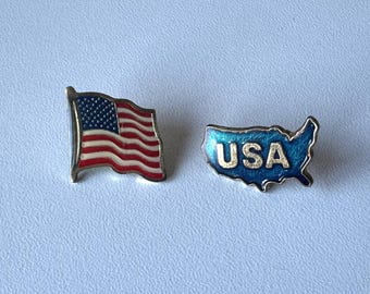Two Icons, One Statement – Rare USA Flag & Map Pin Se