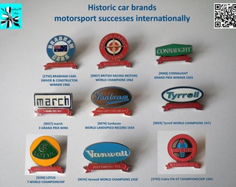 Historic car brands motorsport, international successes select pins