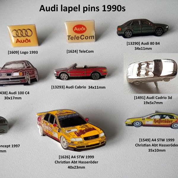 Audi, Audi Sport, Audi types different motif pins 1990s