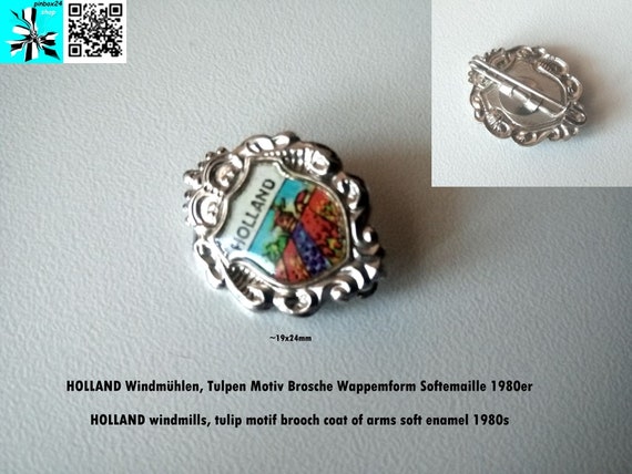 HOLLAND windmills, tulip motif brooch coat of arms soft enamel 1980s