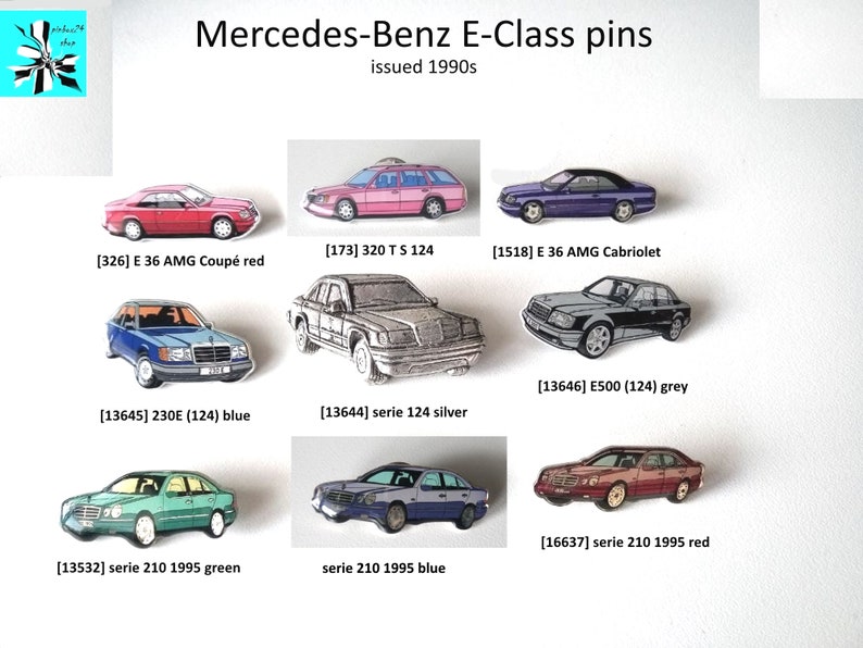 Mercedes Benz Enamel Pins AMG E36 E Class W124 W210 500E Selection Automotive Collectibles image 1