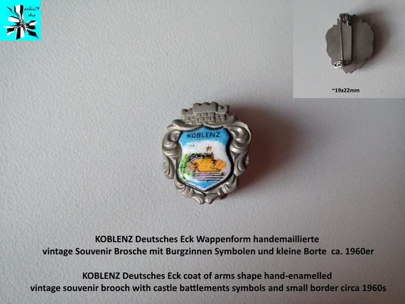 Deutsches Eck vintage souvenir, hand-enamelled brooch from Koblenz