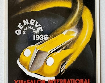 Geneva Motor Show Postcard – 13th Salon International Automobile Moto‑Cycle 1936 – 20–29 March – Design by Fehr