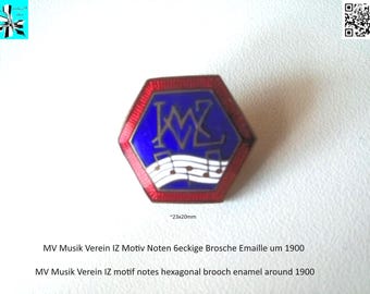 Antique MV Musik Verein IZ brooch with musical notes - enamel around 1900