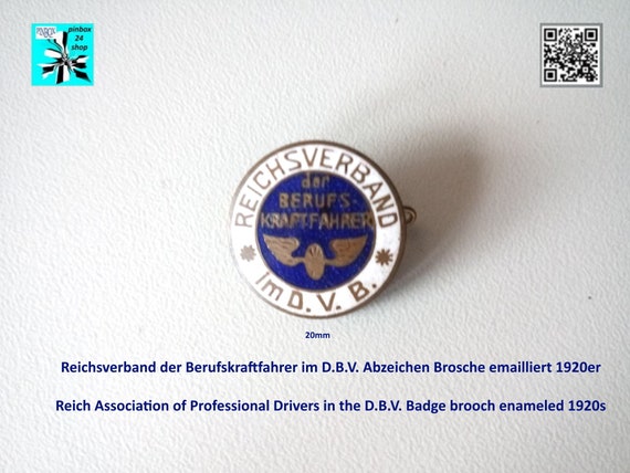 Reich Association of Professional Drivers in the D.B.V. Badge brooch enameled 1920s