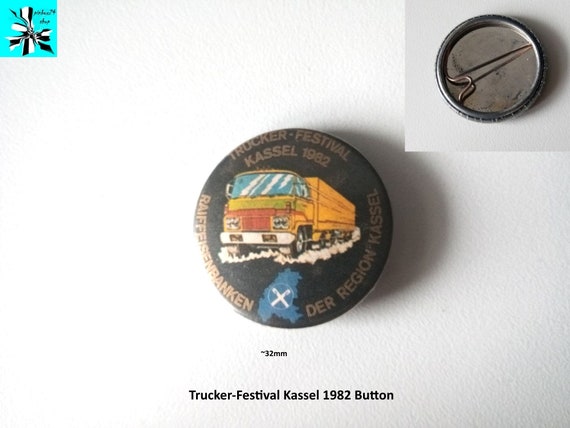 Show your love for trucking with this vintage button