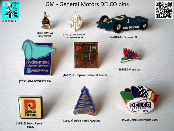 Travel back in time with GM General Motors, Oldsmobile, Pontiac & DELCO pins