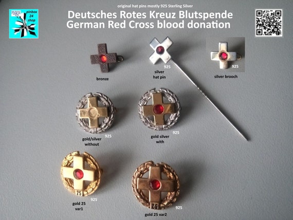 Choose German Red Cross Blood Donation Badge mostly 925 silver now