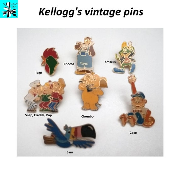 Get the magic of Kellogg's Chocos - Smack, Snap, Crackle, Pop Chombo, Coco, Sam Vintage Pins!